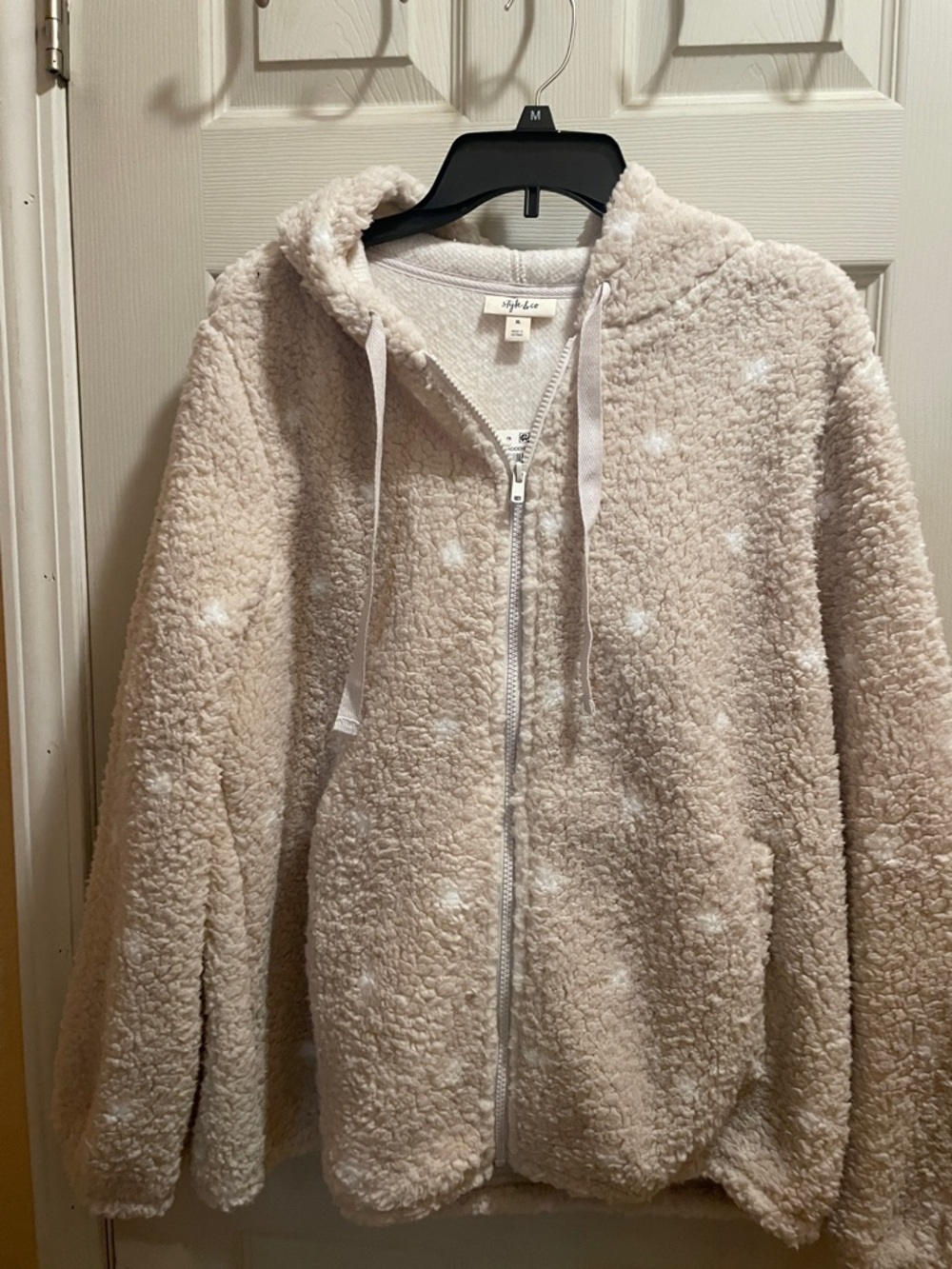 Style & Co. Plush Sherpa Zip Hoodie in Cream and White